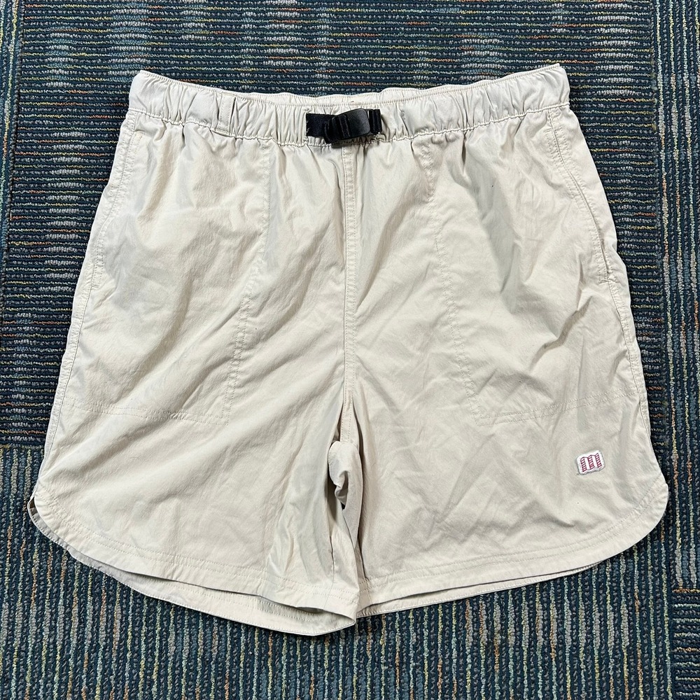 Topo Designs River Shorts XL Khaki Tan Nylon Stretch Belted Outdoor Hiking